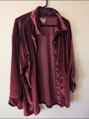 Workable Seperates Velvet Button-Up Shirt Jacket in Deep Wine 24W